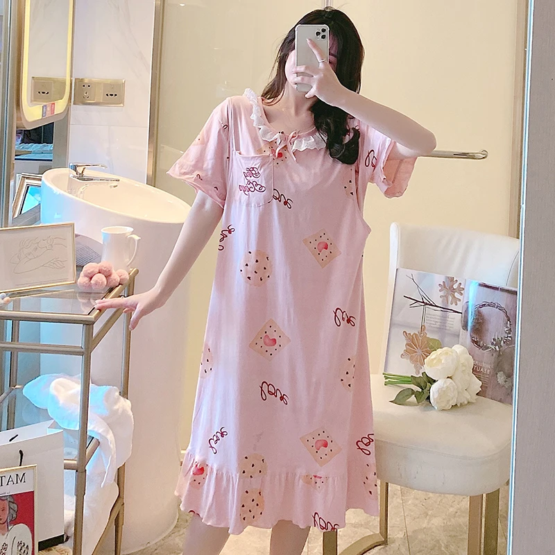 棉质孕妇连衣裙子春夏季短袖哺乳睡衣月子服产后薄款夏天产妇睡裙