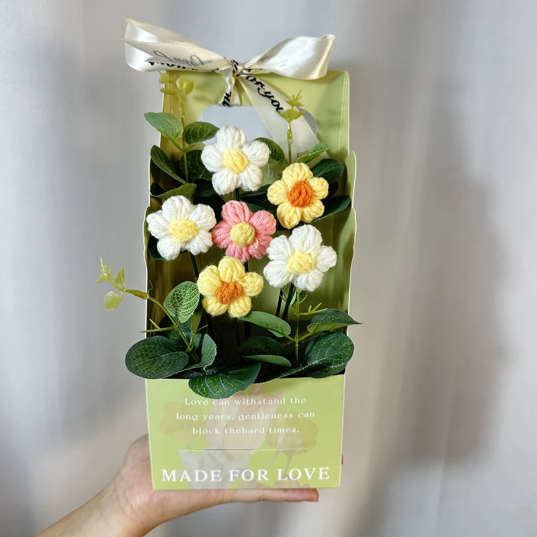 【花房泡芙】手工编织毛线花成品花束幼儿园教师节创意礼物