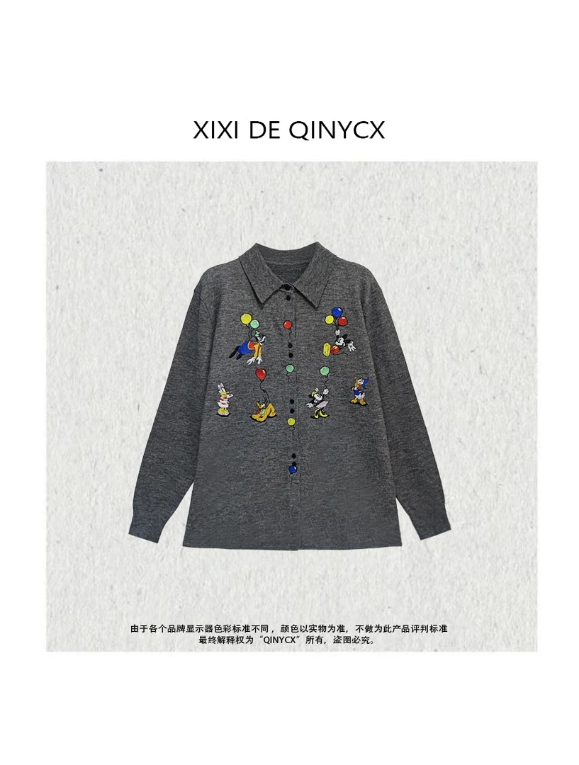 溪溪家-气球米奇 秋冬百搭卡通刺绣毛针织衫