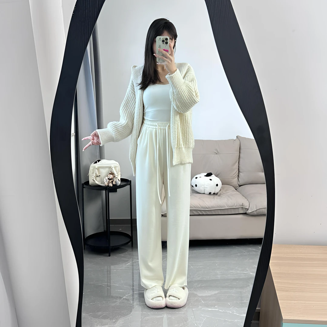 仿羊绒糯米裤秋冬新款阔腿裤高腰显瘦休闲裤百搭拖地裤直筒裤子女