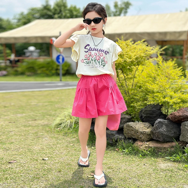 女童套装夏款2024新款洋气儿童t恤上衣短袖中大童两件套女孩夏装