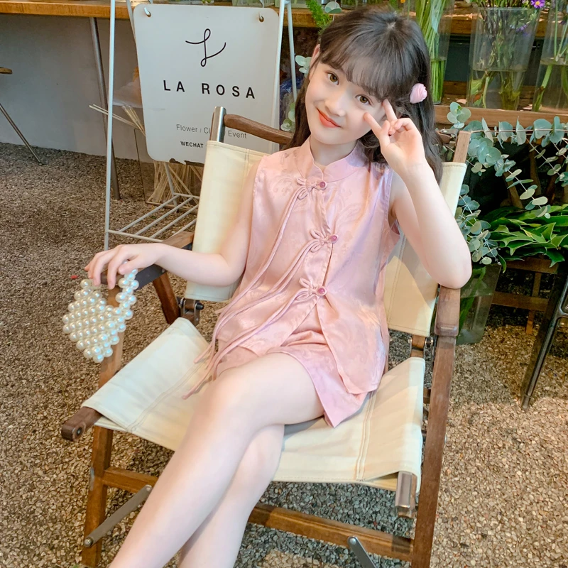 女童夏季新中式套装2025新款女大童中国风洋气休闲无袖夏装两件套