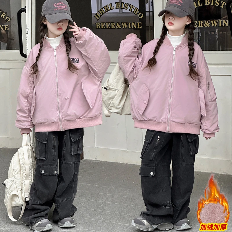 女童冬季棉衣外套2024新款6-12岁15岁中大童宽松休闲运动洋气加厚