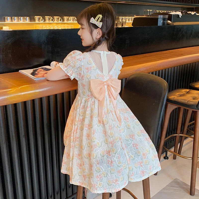 女童夏装连衣裙2024新款儿童洋气小女孩夏季裙子碎花蝴蝶结公主裙