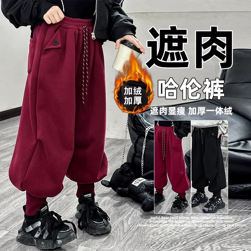 女童加绒裤子秋冬款2024新款时髦洋气儿童束脚卫裤冬装保暖休闲裤