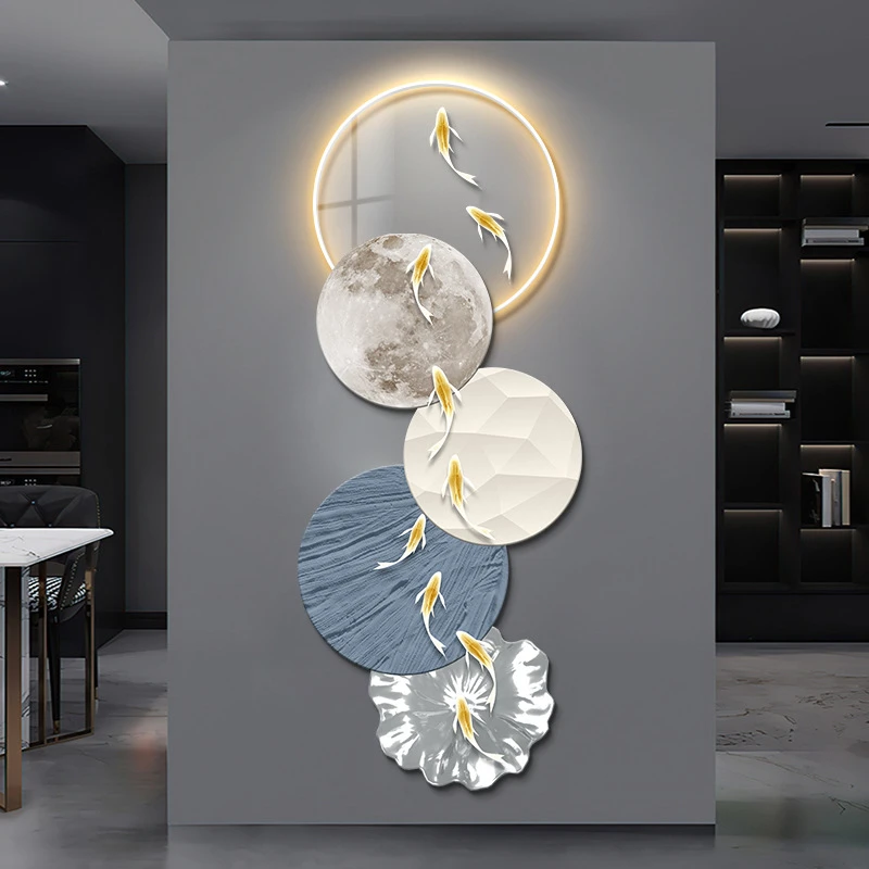 【九鱼送福】入户正对墙LED灯光画玄关走廊过道艺术装饰画高档壁画