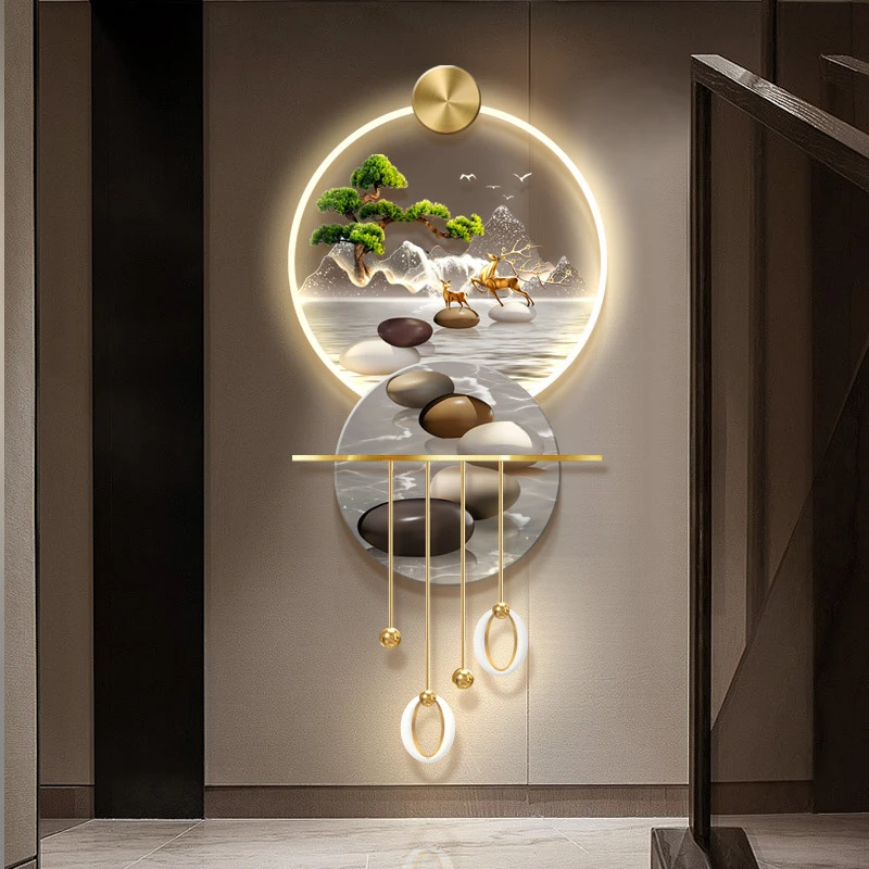 高档玄关led发光装饰画客厅入户正对墙过道挂画轻奢高档立体挂画。