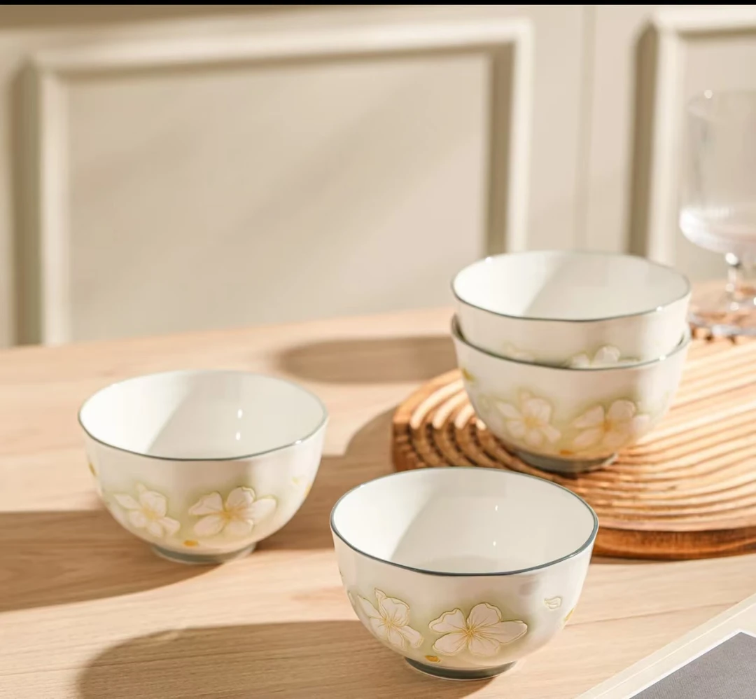 新款黄金叶4.5寸米饭碗简约ins风家庭装隔热防烫吃饭家用