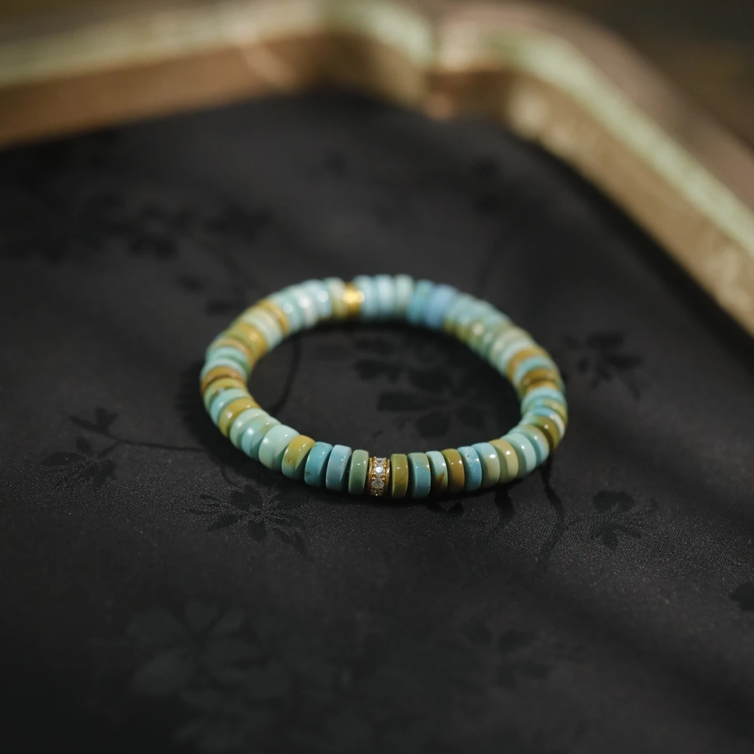 麦麦【落清颜】天然绿松+18K配 手串 水波纹 多样性发货其一