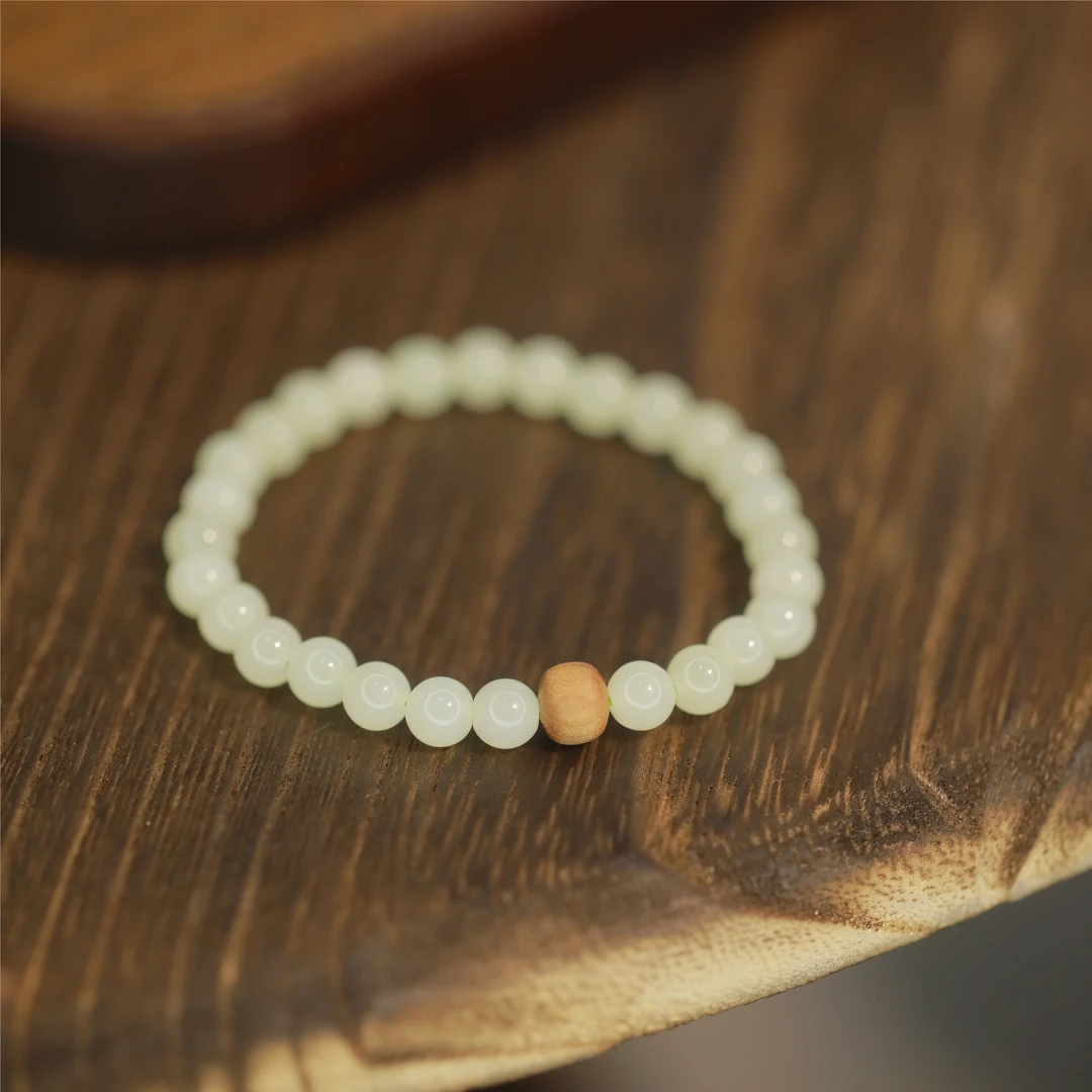 麦麦【星瀚】天然老山檀+天然和田玉 晴水手串c