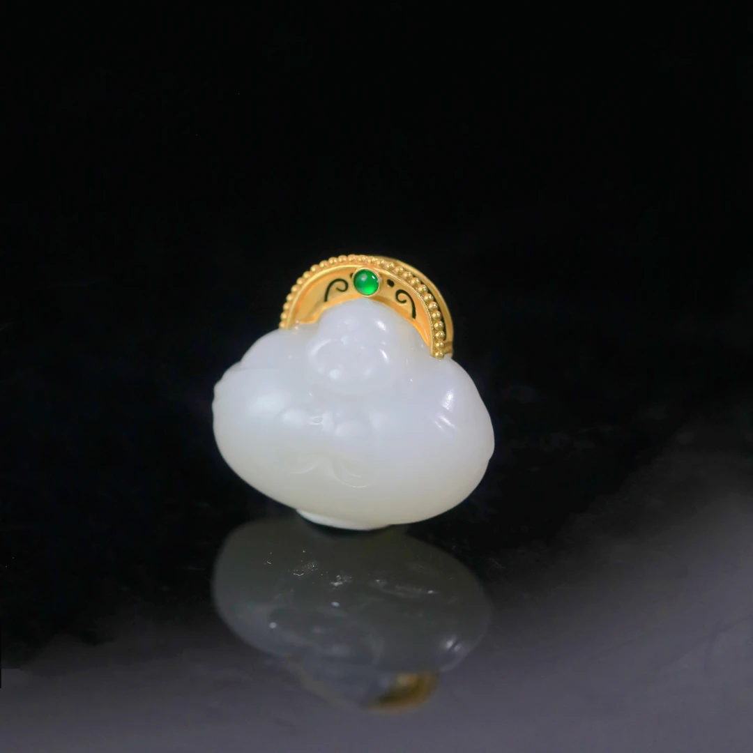麦麦【云瑶】天然和田玉白玉抱抱佛+18K金配件 吊坠 多样性发货其一