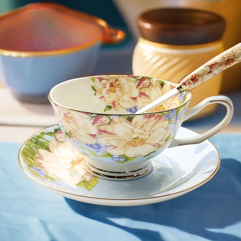 美式咖啡杯套装骨瓷描金杯碟下午茶杯意式红茶杯家用水杯金边高档