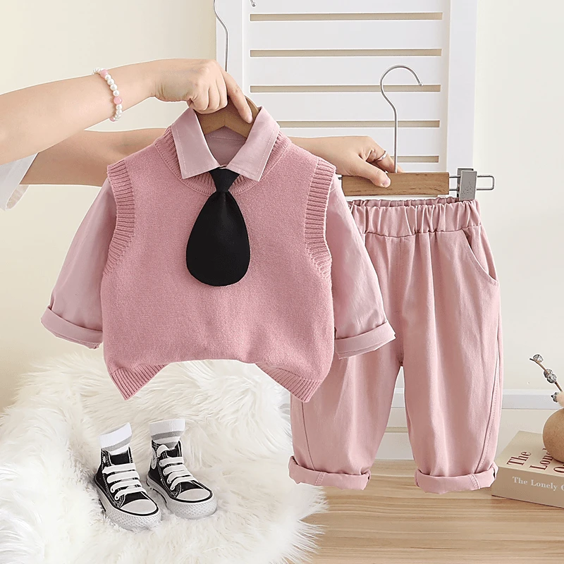 男童秋装套装婴儿童春秋季洋气韩版毛衣马甲三件套男宝宝小童装潮