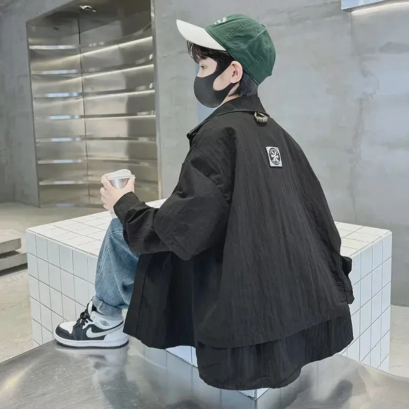 儿童装男童秋装长袖衬衫2024新款中大童春秋款男孩春季衬衣外套潮