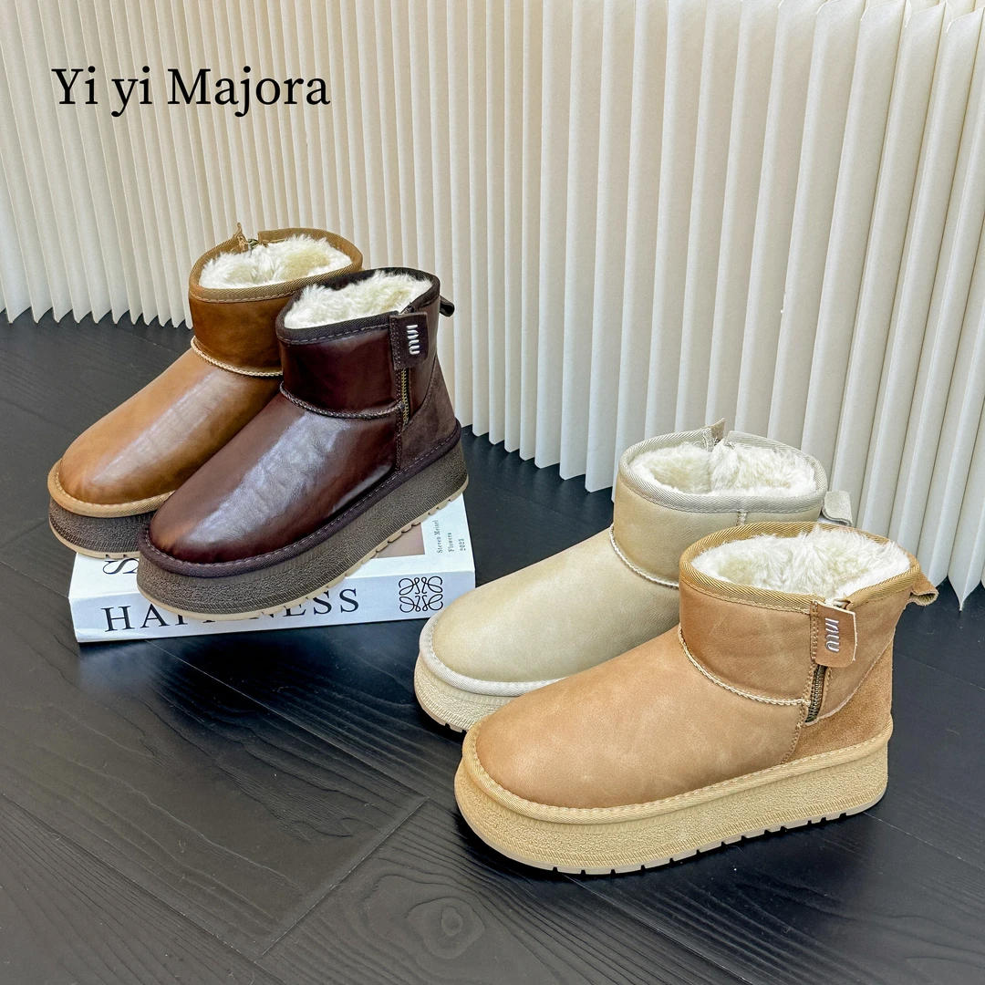 301厚底款雪地靴保暖2024冬季新款加绒厚皮面防滑棉鞋短靴