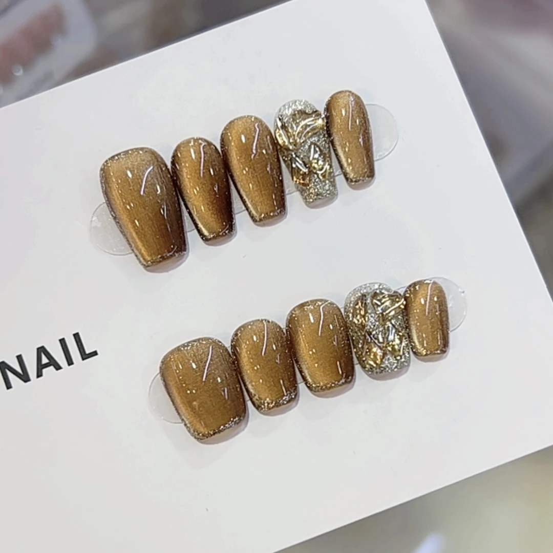 纯手工秋季新款光疗穿戴甲猫眼椰香可可美甲贴片可拆卸