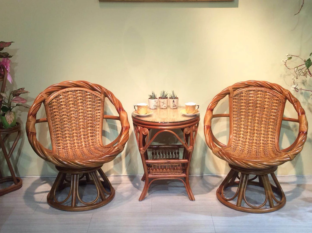 扭藤转椅藤编椅子藤编椅子天然真藤手工制作家用旋转客厅户外桌椅