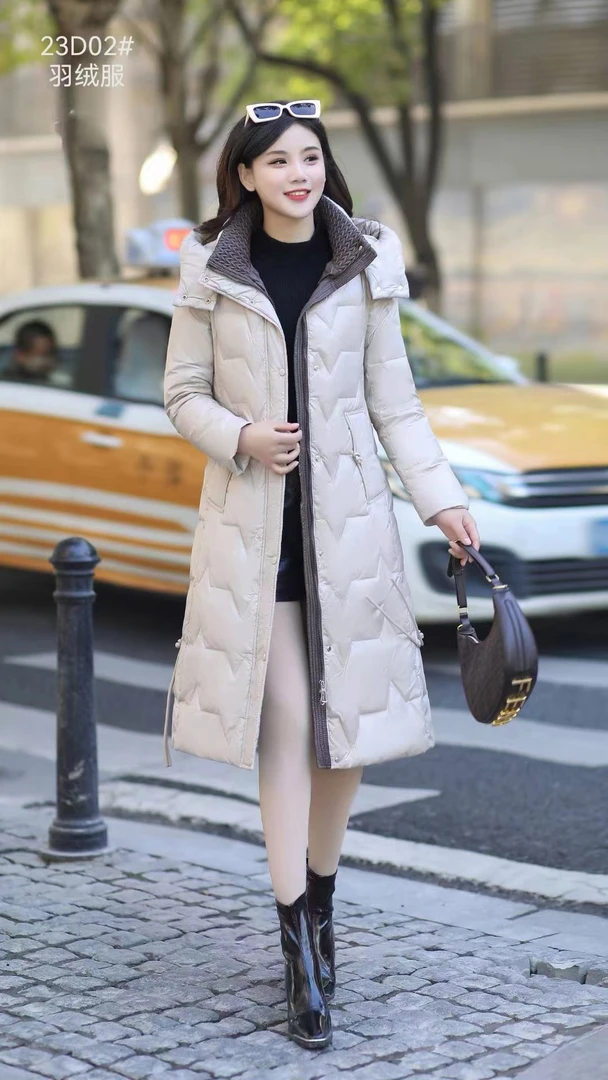时尚修身显瘦羽绒服休闲女士连帽中长款加厚保暖韩版冬季百搭过膝