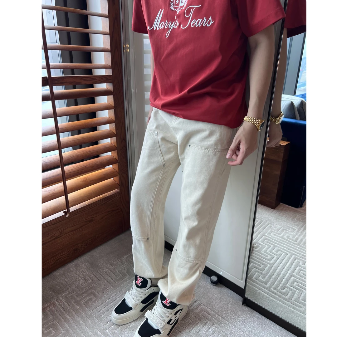 【D伐木裤】25秋季贴袋做旧宽松直筒牛仔裤男士痞帅高街潮流