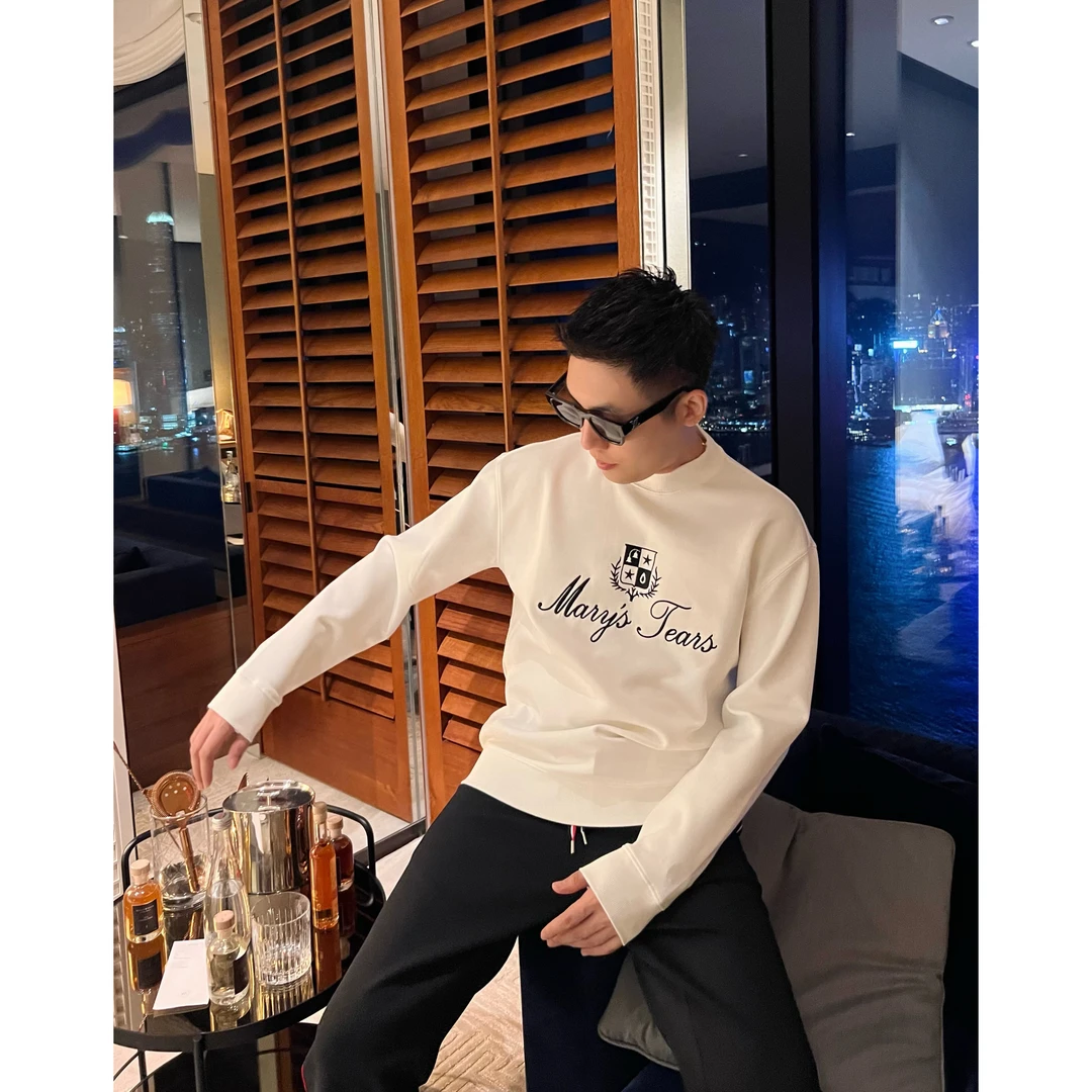 【玛丽的眼泪】秋季潮男液氨空气棉宽松套头卫衣基础百搭弹力打底