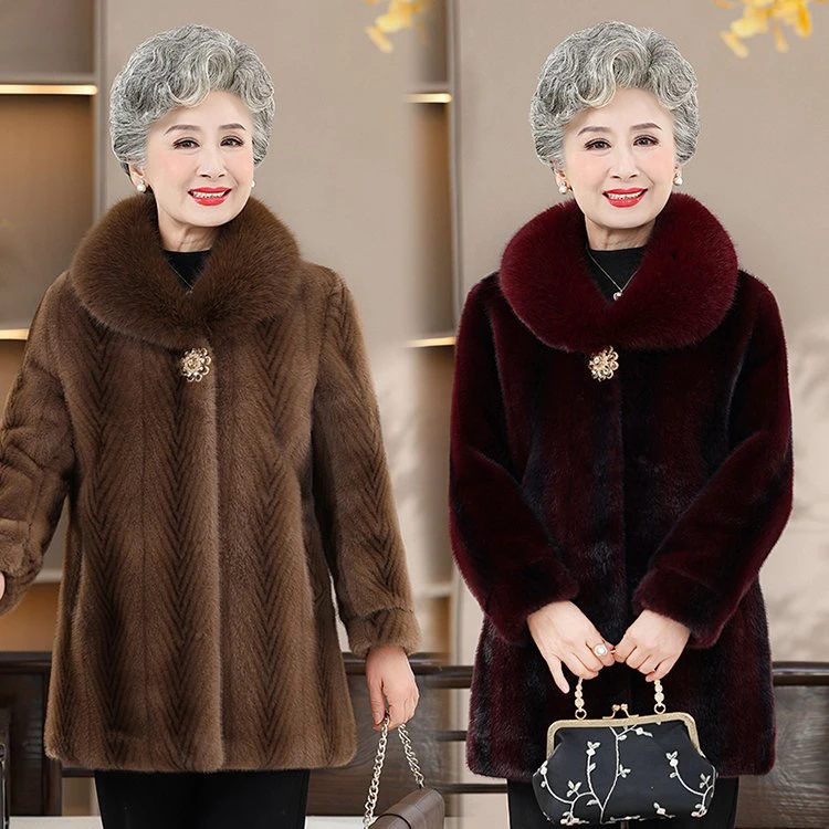妈妈秋冬仿皮草大衣气质中老年女装毛绒外套高贵奶奶装宽松厚上衣