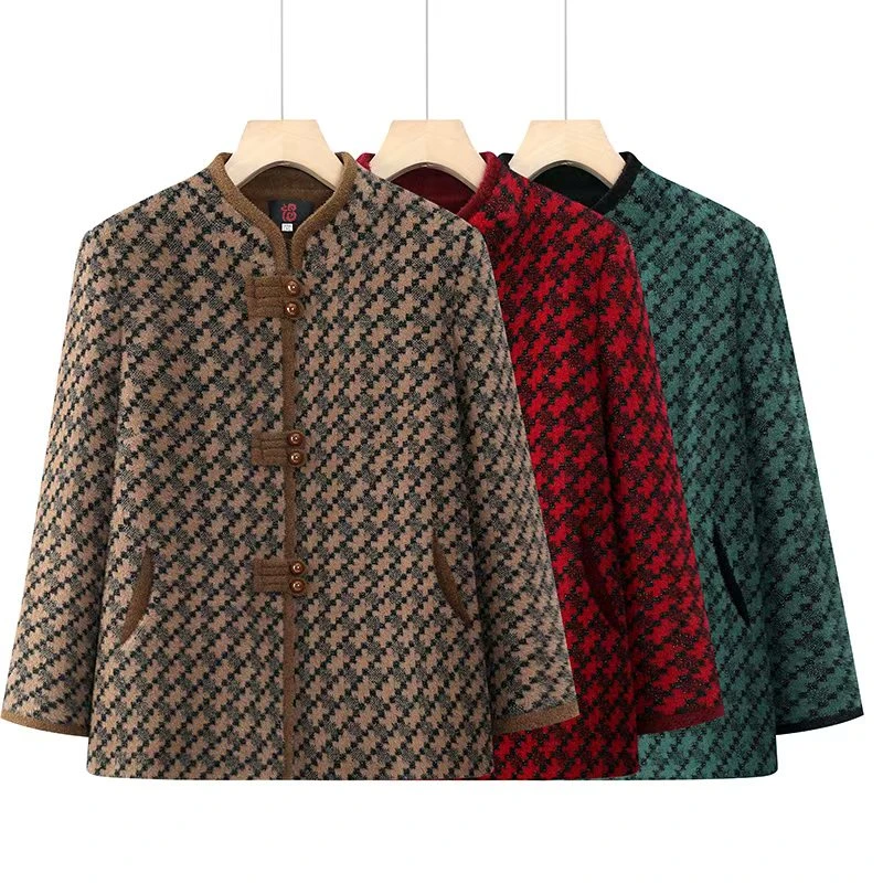 中老年女装妈妈奶奶装冬季新款加绒加厚中式立领国风棉衣外套上衣