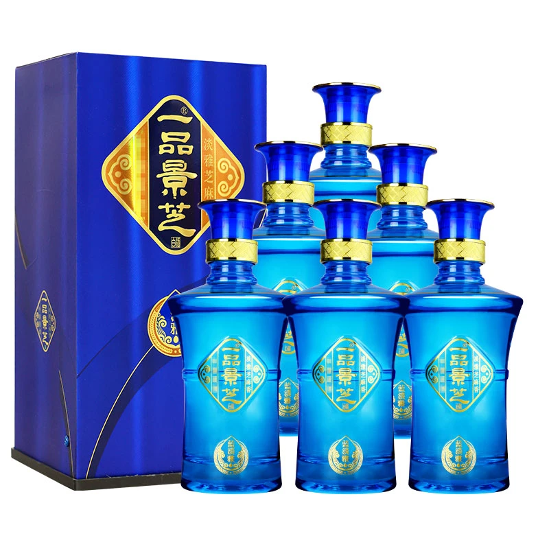 景芝景芝【官旗发货】一品景芝蓝淡雅芝麻香型高度白酒52度500ml*6