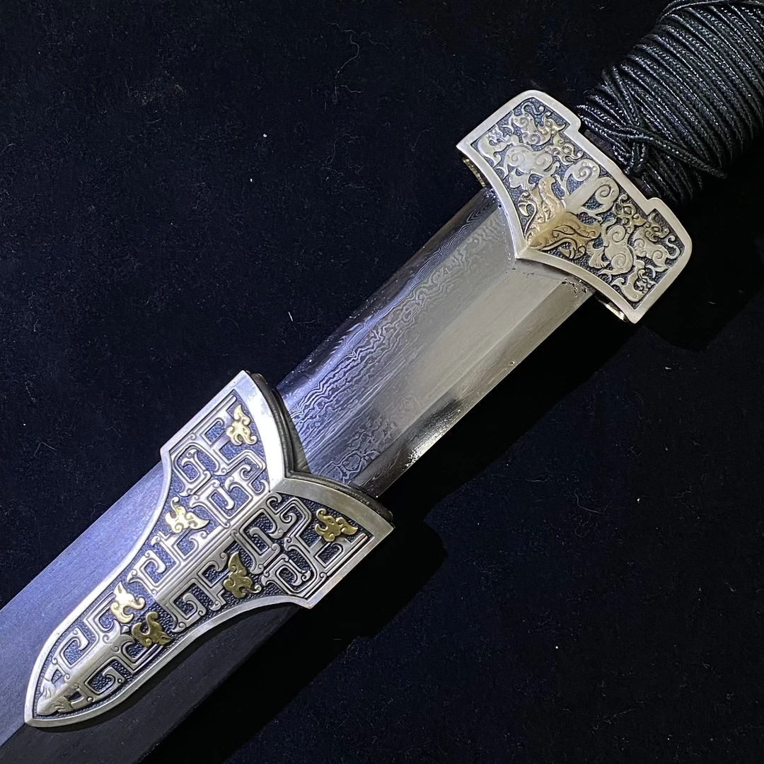 逍云汉剑百炼花纹钢八面烧刃黄铜鎏金银黑檀木（冯渊刀剑）未开刃