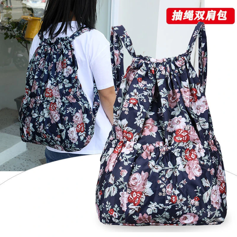 韩版百搭尼龙束口袋双肩包女运动背包学生书包大容量轻便旅行大包