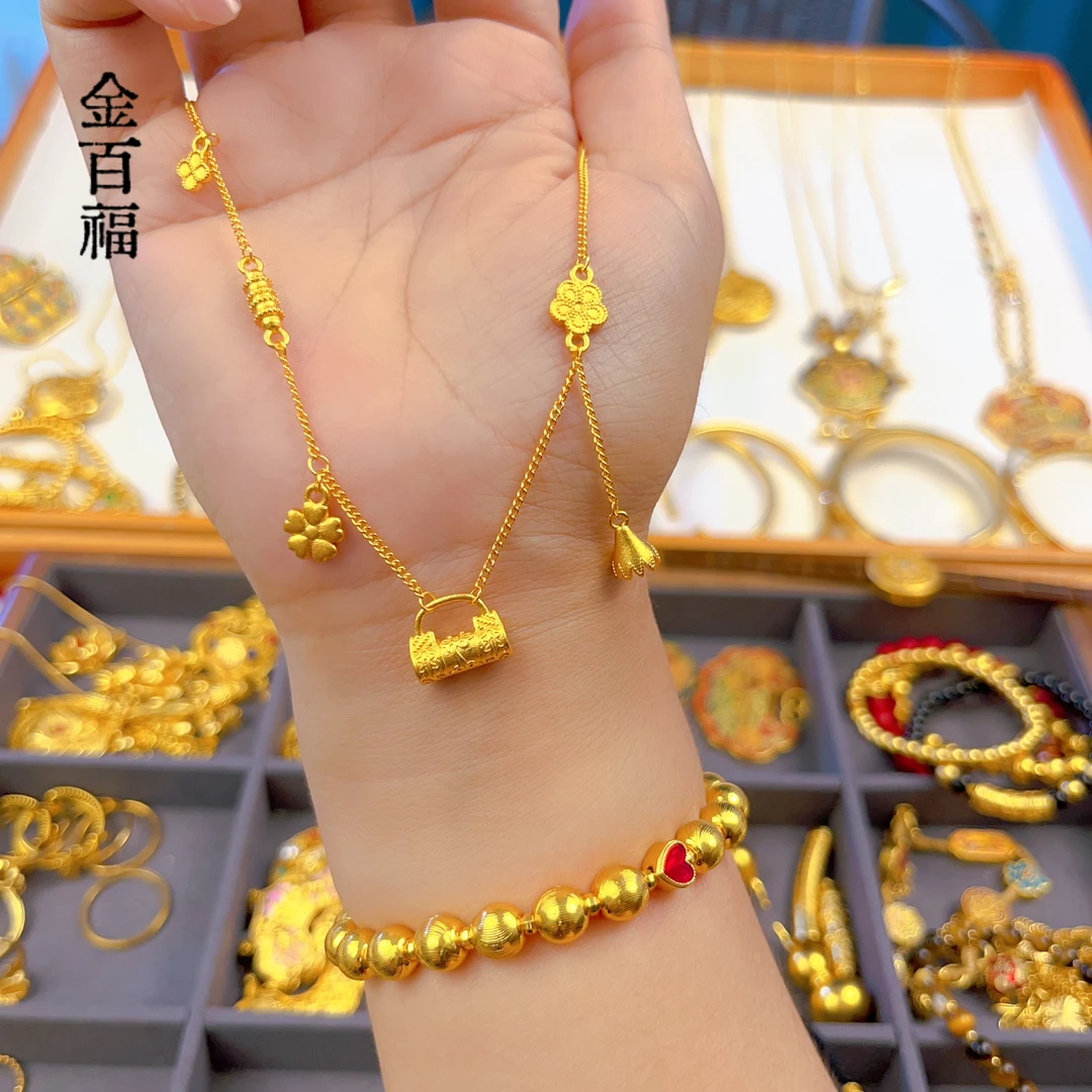 铜合金项链 繁华流苏锁项链一体项链时尚时尚百搭金色精致锁骨链