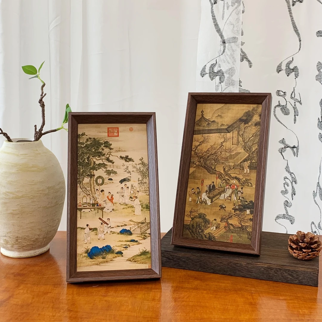 新中式古风国画山水画相框摆台 复刻艺术桌面摆件简约相框挂画