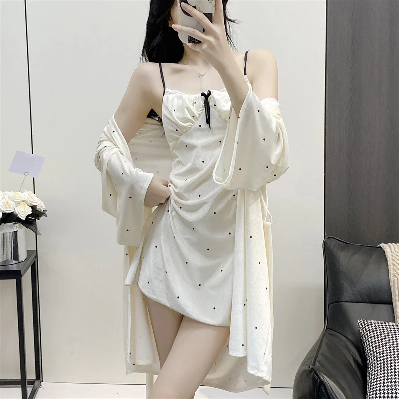 【甜心奶泡】秋冬新款金丝绒性感睡裙女带胸垫纯欲风吊带睡衣家居服