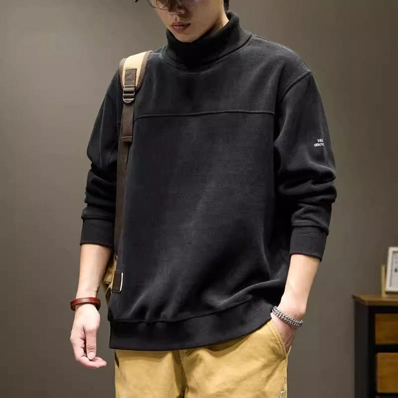 秋季重磅半高领雪尼尔卫衣男士宽松潮牌加厚灯芯绒简约百搭打底衫