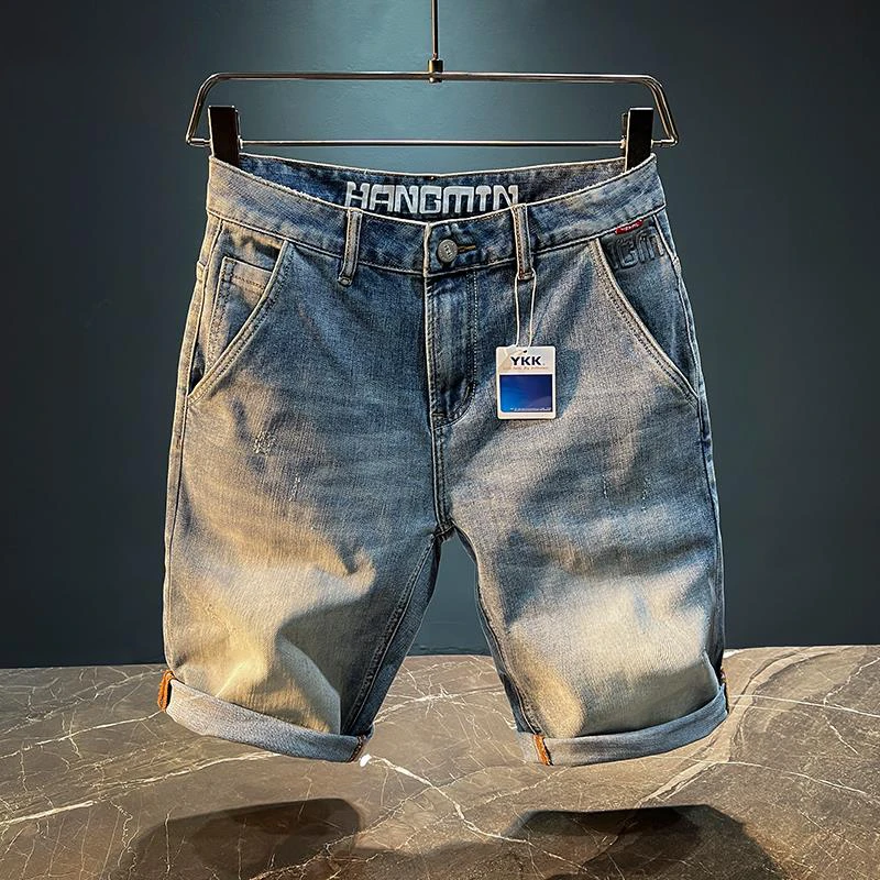 牛仔短裤男夏季薄款直筒宽松新款中裤小众设计感弹力休闲裤五分裤