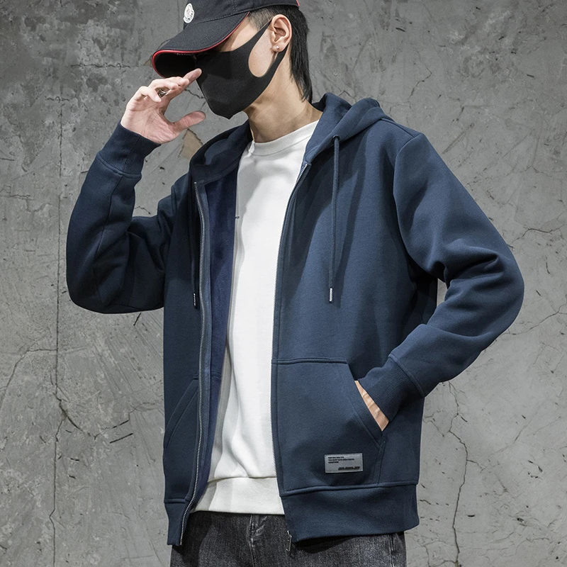 秋冬潮牌卫衣男士加绒加厚拉链开衫大码潮流运动衣服宽松连帽外套