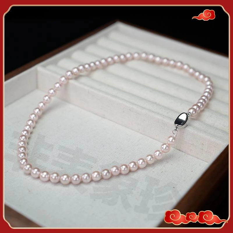 施家珍珠项链法式复古简约仙女粉色正品贝珠珍珠时尚韩系正圆无暇
