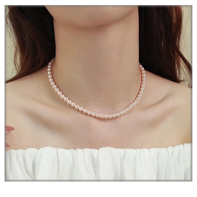 100％不掉皮掉色高质量正品高级贝珠珍珠项链正圆轻奢百搭气质女