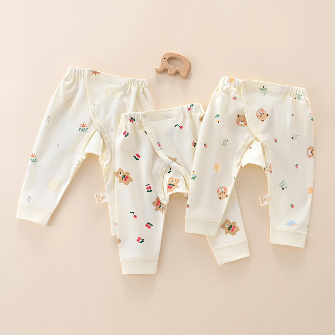 春秋款新生儿裤子100%纯棉A类无骨魔术贴婴儿打底裤宝宝开裆裤