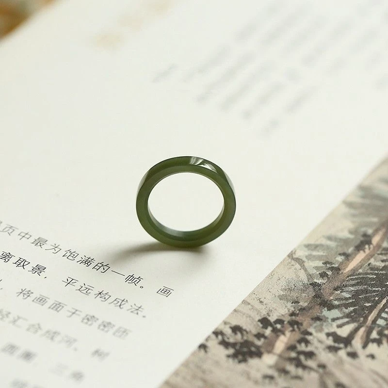 和田玉 方戒指 吊坠 跑环时尚百搭简约极细情侣个性手工小众复古