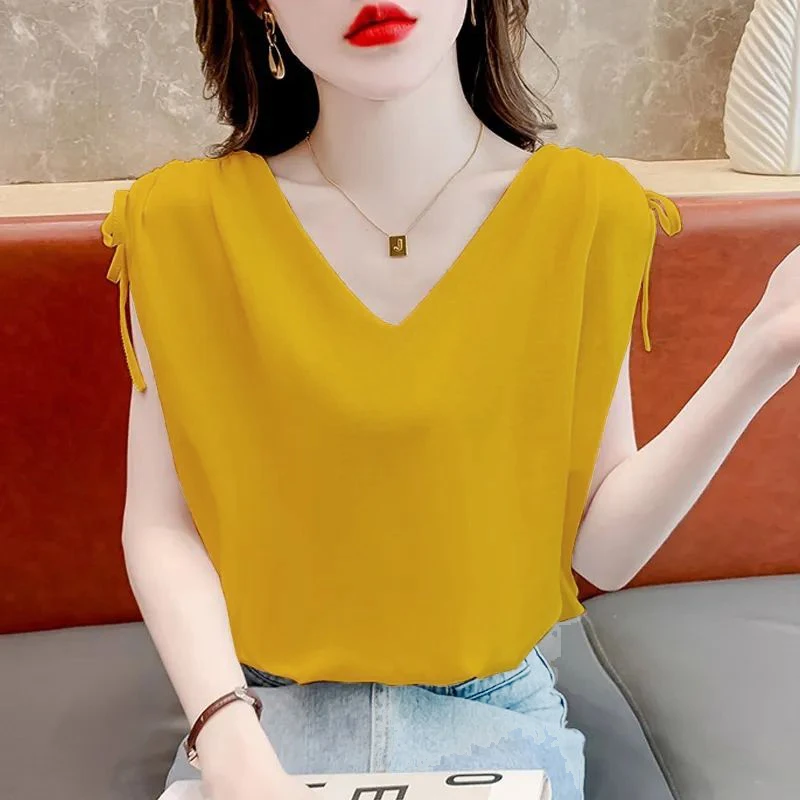 无袖雪纺衬衫女宽松遮肚衬衣2025夏季新款洋气小衫外穿短款上衣女