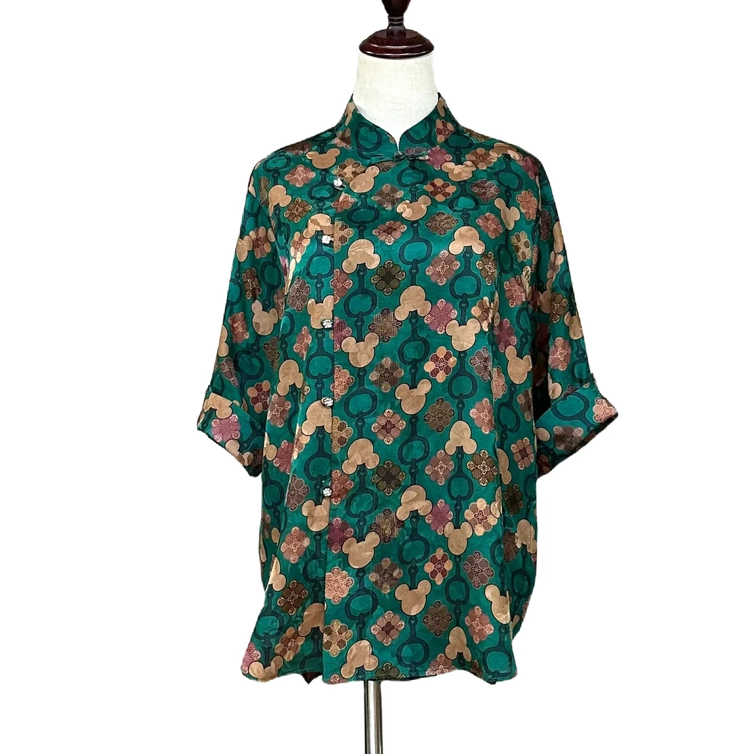 【金禧禧服饰】米老鼠香云纱新中式花罗上衣J23365A