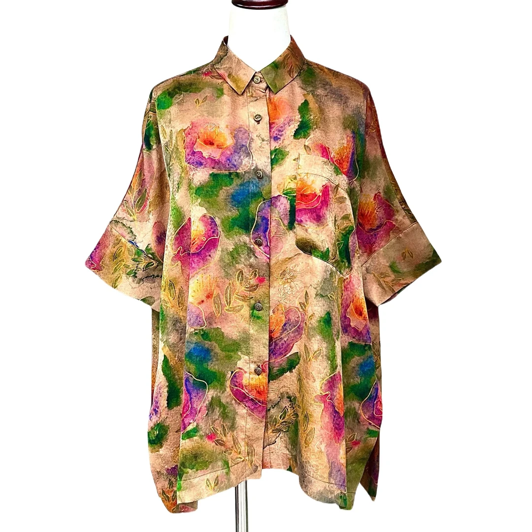 【金禧禧服饰】花颜悦色红云纱绞萝衬衣LV23014A