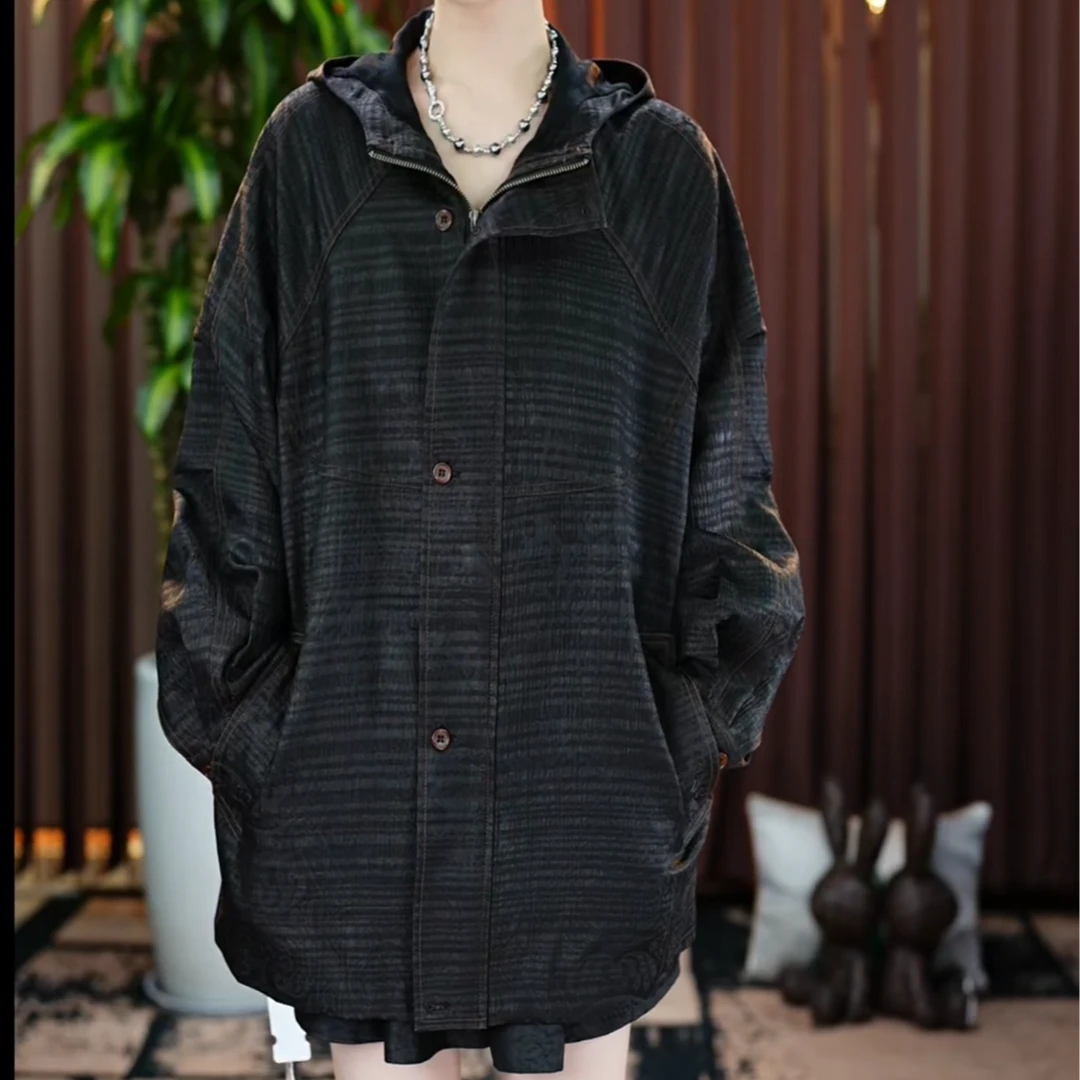 【金禧禧服饰】酷派夹克桑蚕丝香云纱冠乐绉外套J24274-3