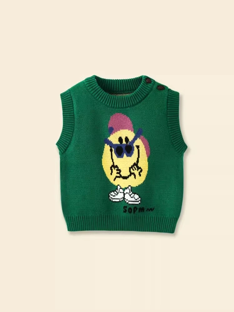 婴儿马甲男女宝宝毛衣坎肩小童春秋外搭套头2025新款卡通针织背心