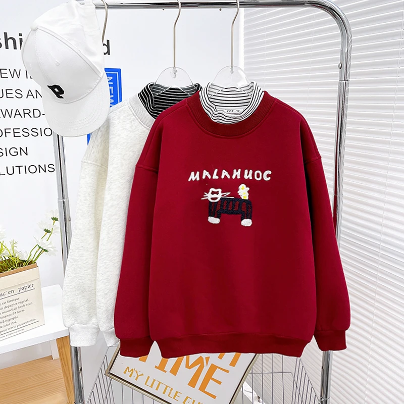 女童卫衣冬装2024年新款加绒加厚保暖宽松洋气卫衣zb3993简约童品