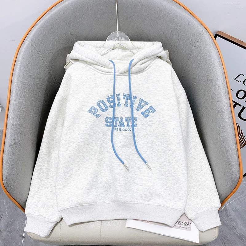 冬季新款加绒帽衫女大童中大童连帽上衣休闲宽松潮zb3897简约童品
