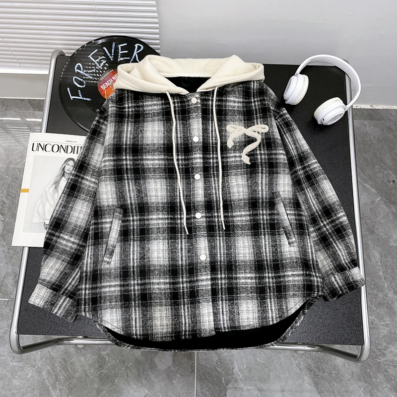 冬季新款加绒女童外套假两件童装休闲宽松洋气潮童zb3810简约童品