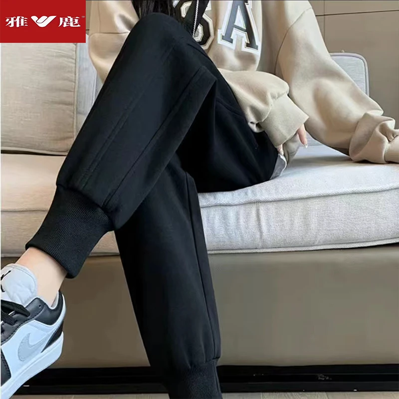 雅鹿男女同款运动裤子男秋冬款显瘦小脚休闲裤秋冬季潮流束脚卫裤