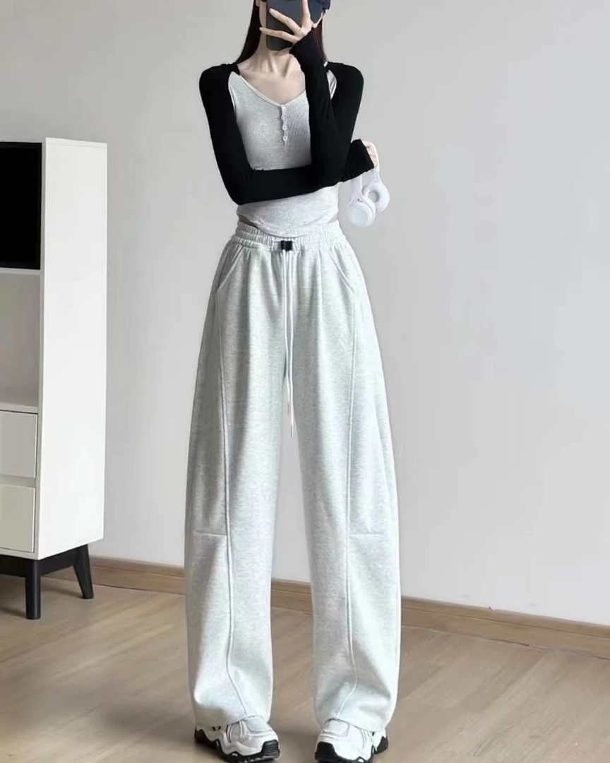 【高品质】2025早春新款黑标镰刀裤季运动弯刀抽绳休闲卫裤