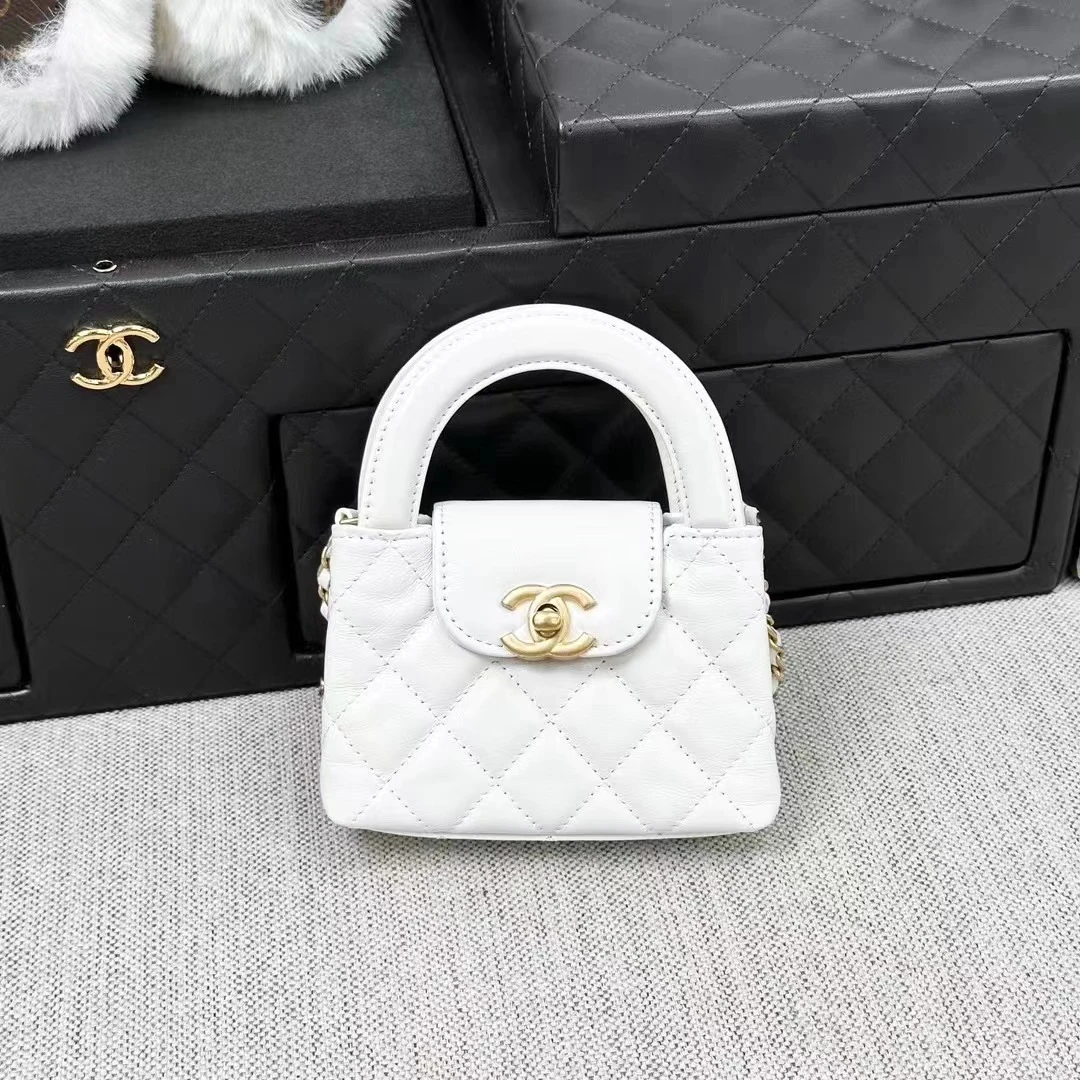 99新 Chanel/香奈儿 白色 菱格纹 双手柄 手拎包